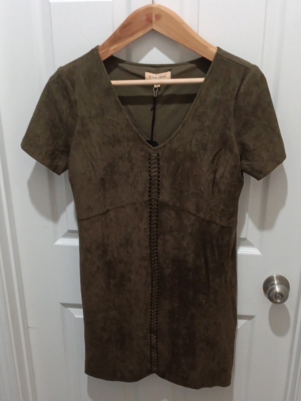 Black Swan Brown Short Sleeve Faux-Suede Dress